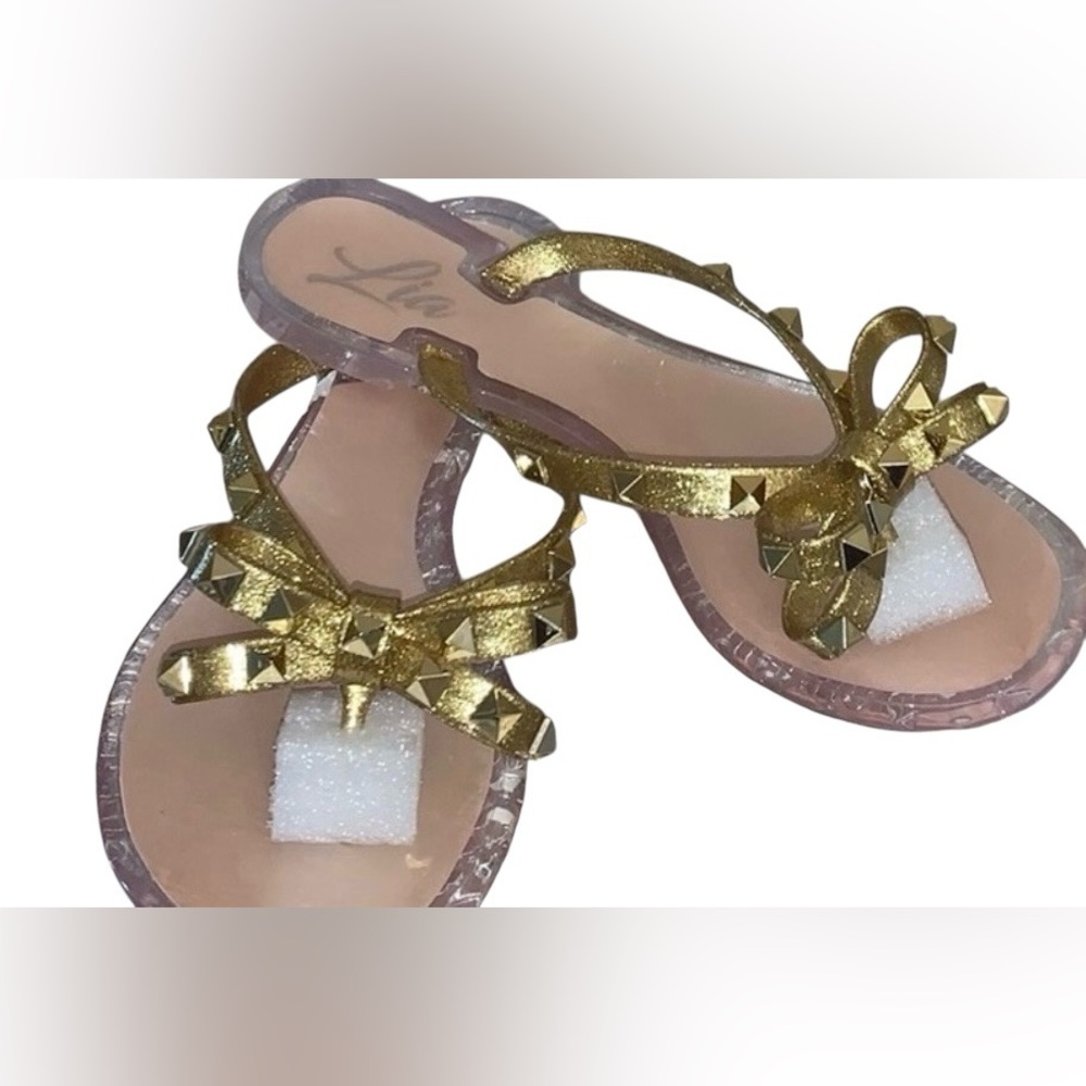 LIA GOLD GLITTER STUDDED BLOW JELLY SANDALS